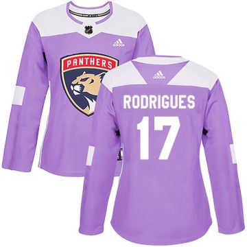 Authentic Adidas Women's Evan Rodrigues Florida Panthers Fights Cancer Practice Jersey - Purple